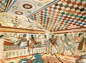 Wandmalerei im Leoparden-Grab Tomba dei Leopardi in Tarquinia, Italien von Unbekannt