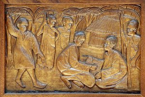 Namugongo-Katholiken-Märtyrer-Schrein, Kampala: Kirchenportalrelief, 20160217, Kampala, Uganda