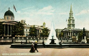 National Gallery & St Martins Church London, spätes 19. - frühes 20. Jahrhundert von Unbekannt