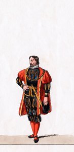 Edelmann, Kostümentwurf für Shakespeares Stück, Heinrich VIII., 19. Jahrhundert von Unbekannt