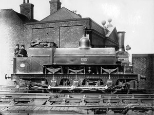 North Staffordshire 0-6-0 Dampflokomotive mit Lokführer und Heizer auf der Plattform, 19. Jahrhundert von Unbekannt