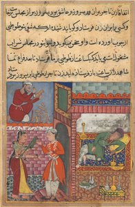Seite aus Geschichten eines Papageis Tuti-nama: Zehnte Nacht: Der Sohn des Wesirs erhält die Magie..., ca. 156
