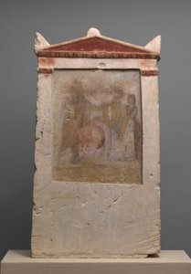 Bemalte Kalkstein-Grabstele mit einer Frau bei der Geburt von Unbekannt