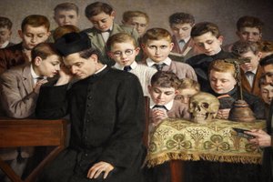 Gemälde, das das Leben von Don Bosco im Santuario di Maria Ausiliatrice zeigt, Valdocco, Turin, Italien von Unbekannt