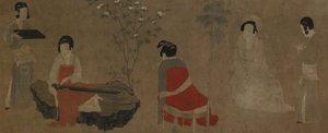 Palastdamen stimmen eine Zither qin, Ming-Dynastie, 1368-1644