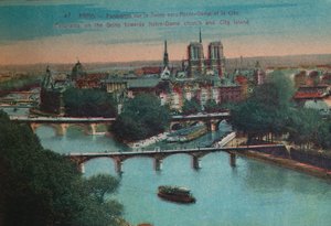 Panorama der Seine mit der Kathedrale Notre-Dame und der Île de la Cité, Paris, um 1920 von Unbekannt