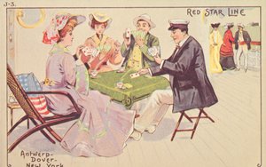 Passagiere spielen Karten auf dem Deck eines Red Star Liners, 1907