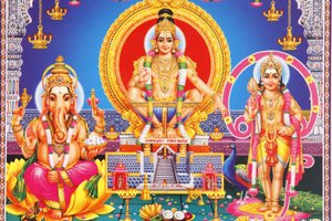 Bild der hinduistischen Götter Ganesh, Ayappa & Subramania, Indien
