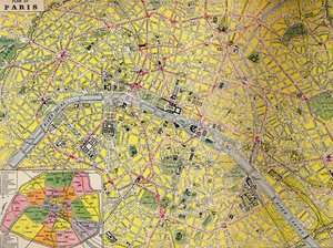 Plan von Paris - Zentrales Viertel der Stadt des Lichts, ca. 1930er Jahre