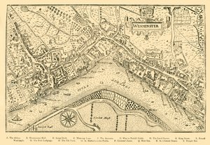 Plan von Westminster. Aus Nordens Vermessung, aufgenommen in der Regierungszeit von Königin Elisabeth, 1593, 1881 von Unbekannt