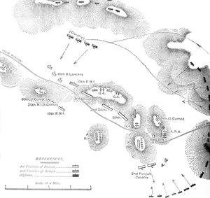 Plan der Aktion bei Ahmed Kheyl, in der Nähe von Ghazni am 19. April 1880, um 1880