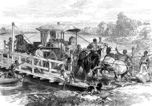 Pontoon über den Vaal River, Klipdrift, südafrikanische Diamantenfelder, 1874 von Unbekannt