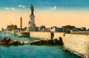 Port-Said - Gesamtansicht und Statue von Lesseps, ca. 1918-ca. 1939 von Unbekannt