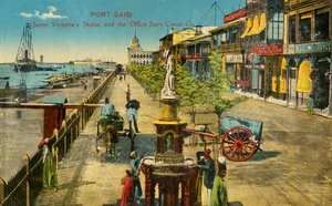 Port-Said - Königin Victoria Statue und das Büro der Suezkanal-Gesellschaft, um 1918-1939 von Unbekannt