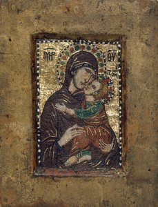 Tragbare Ikone mit der Jungfrau Eleousa, byzantinisch, frühes 14. Jahrhundert