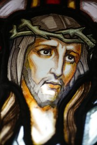 Porträt von Jesus. Glasfenster. Saint Blaise Kirche Vichy Frankreich