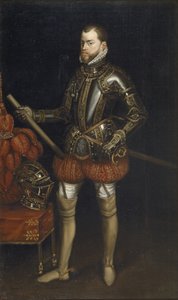 Porträt von Philipp II. 1527-1598 in Rüstung aus der Schlacht von Saint Quentin, frühes 17. Jahrhundert von Unbekannt