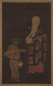 Porträt von Xuanzang Genjo mit Begleiter, 14. Jahrhundert von Unbekannt