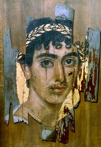 Porträt eines Jugendlichen mit einem goldenen Kranz, Fayum-Mumienporträt, römisch-ägyptisch von Unbekannt