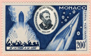 Briefmarke, die am 07.06.1955 in Monaco herausgegeben wurde, um den fünfzigsten Todestag des Schriftstellers Jules Verne zu feiern (Druck) von Unbekannt