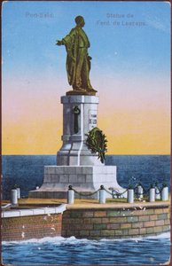 Postkarte mit der Statue von Ferdinand de Lesseps im Hafen von Port Said, frühes 20. Jahrhundert (nach einem Foto) von Unbekannt