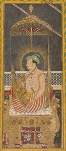 Posthumes Porträt von Kaiser Jahangir unter einem Baldachin recto, Kalligraphie verso, ca. 1650 von Unbekannt