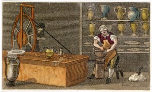 Töpfer bei der Arbeit in der Wedgwoods Etruria Fabrik, Hanley, Staffordshire, ca. 1830 von Unbekannt