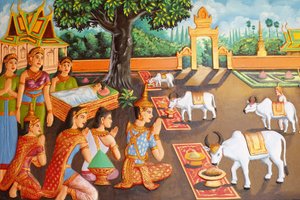Preah Prom Rath Kloster. Leben des Buddha. Der junge Siddhartha Gautama und seine Mutter während eines Bauernfestes von Unbekannt
