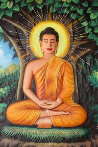 Preah Prom Rath Kloster. Leben des Buddha. Meditation auf einer Lotusblume, Siem Reap, Kambodscha von Unbekannt