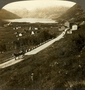 Hübsches bergumgebenes Dorf und See von Røldal im rauen Westnorwegen, um 1905 von Unbekannt