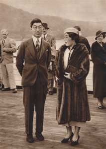 Prinz und Prinzessin Chichibu kommen auf der Queen Mary an, 12. April 1937
