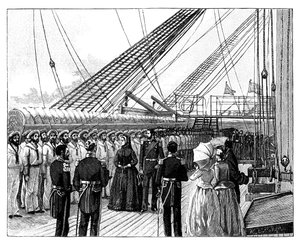 Königin Victoria inspiziert die HMS Galatea, Osborne Bay, ca. 1860er Jahre