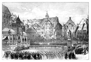 Königin Victoria enthüllt eine Statue von Prinz Albert, Coburg, Deutschland, 1865