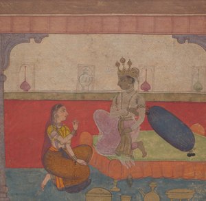 Radha spricht zu Krishna: Seite aus dem Boston Rasikapriya Liebesbrevier, ca. 1610 von Unbekannt