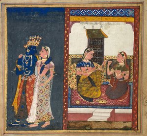 Radha und Krishna umarmend, Blatt aus einem Gita Govinda, ca. 1650 von Unbekannt