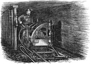 Schienenmontierte Kohleschneidemaschine, 1864