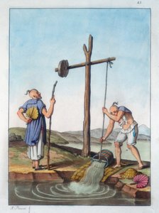 Wasserhebung mittels eines Schadufs, China, 1825-1835 von Unbekannt