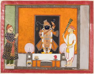 Raja Ram Singh verehrt Krishna als Brij Nathji den Bräutigam, ca. 1820 von Unbekannt