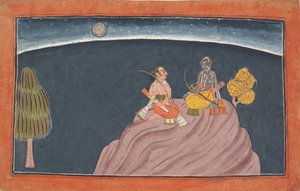 Rama und Lakshmana auf dem Berg Pavarasana: Folio aus der Shangri Ramayana Serie..., ca. 1690-1710 von Unbekannt