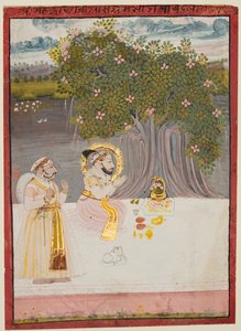 Rana Sangram Singh verehrt einen Linga unter einem Banyanbaum, ca. 1712-15