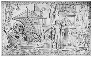 Relief des römischen Leuchtturms in Ostia, Hafen von Rom, Italien, 1956 von Unbekannt