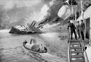 Rettung von Überlebenden eines sinkenden russischen Schiffes, Russisch-Japanischer Krieg, 1904 von Unbekannt