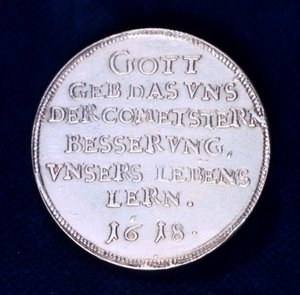 Rückseite einer Medaille zur Erinnerung an den brillanten Kometen von November 1618