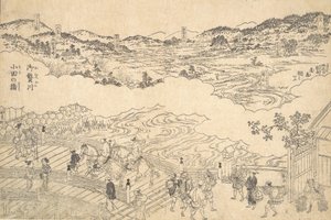 Fluss von Omue und Brücke von Oda, 1700 von Unbekannt