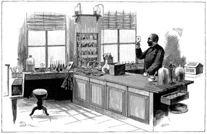 Robert Koch 1843-1910, deutscher Bakteriologe und Arzt in seinem Labor
