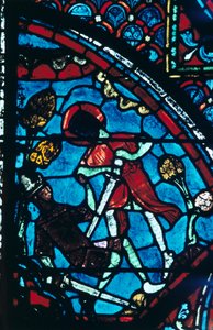 Roland durchbohrt den Riesen Ferragut im Nabel, Buntglas, Kathedrale von Chartres, 1194-1260 von Unbekannt