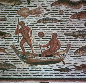 Römisches Mosaik von Männern beim Fischen, 2. Jahrhundert