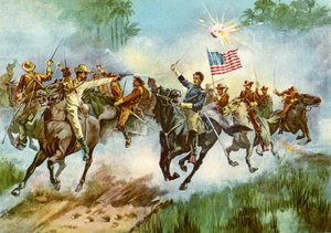 Rough Riders stürmen einen spanischen Außenposten, Kuba, Spanisch-Amerikanischer Krieg, 1898