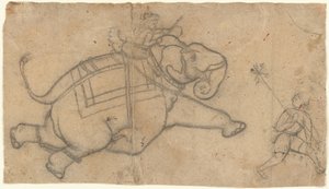 Laufender Elefant (recto), Übungsblatt mit Elefantenskizzen (verso), Mitte des 18. Jahrhunderts von Unbekannt