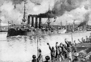 Russischer Kreuzer auf dem Weg zur Schlacht von Chemulpo, Russisch-Japanischer Krieg von Unbekannt